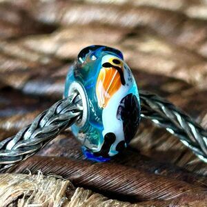 TROLLBEADS Black White & Orange Large Bird o Blue LAA 925S RARE UNIQUE, Textured